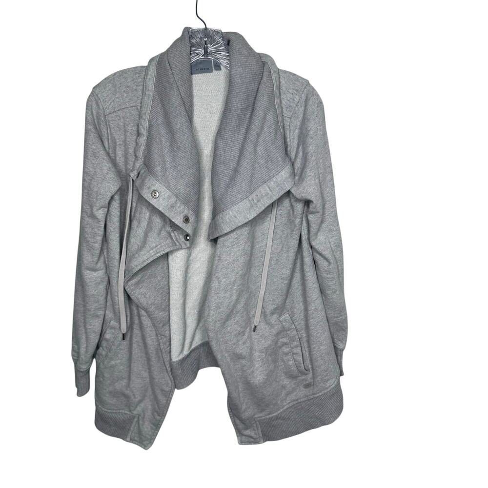 Athleta Gray‎ Wrap Jacket Cardigan Small Waterfall Open Front Cotton Blend